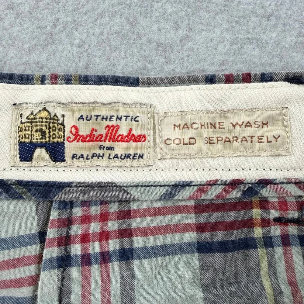Ralph Lauren India Madras Mens Plaid Shorts Blue Red Grey 36 100% Cotton 9 Insea